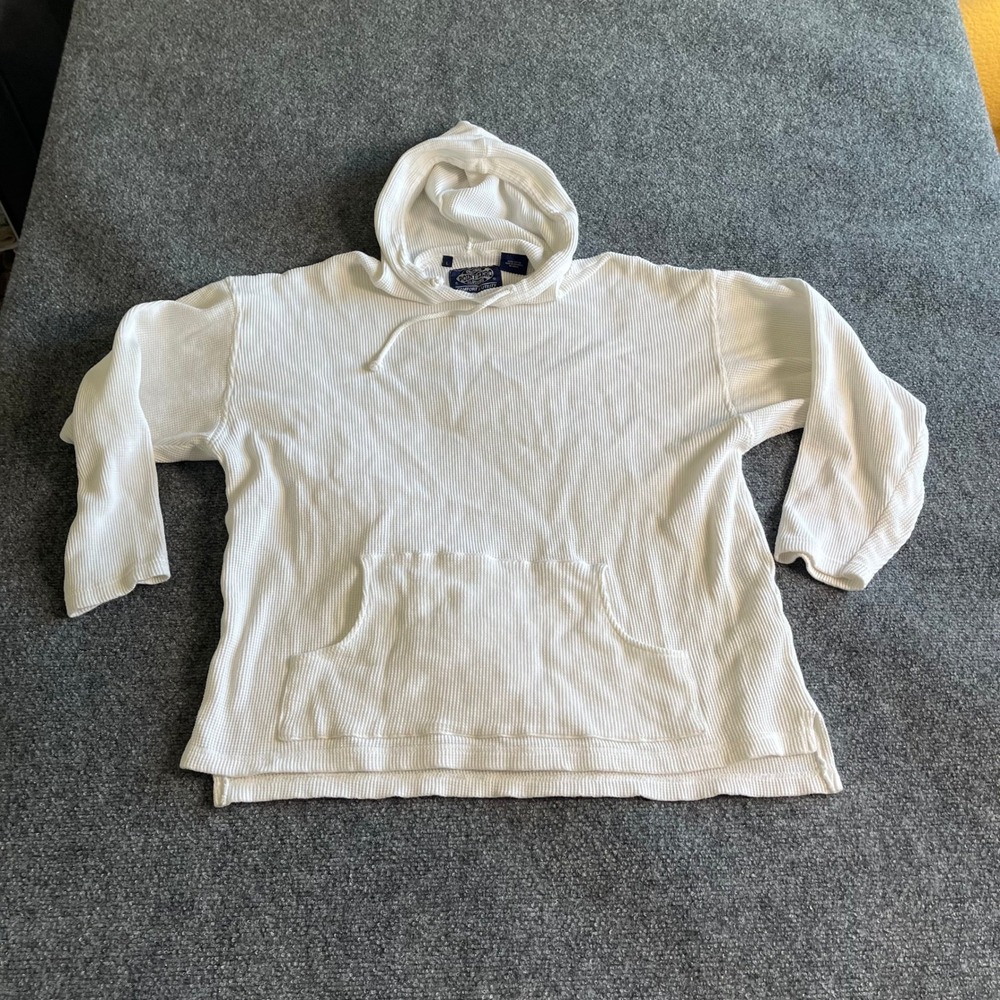 Point‎ Zero Mens White Waffle Knit Thermal Hoodie Cotton Pullover Large RN 65333